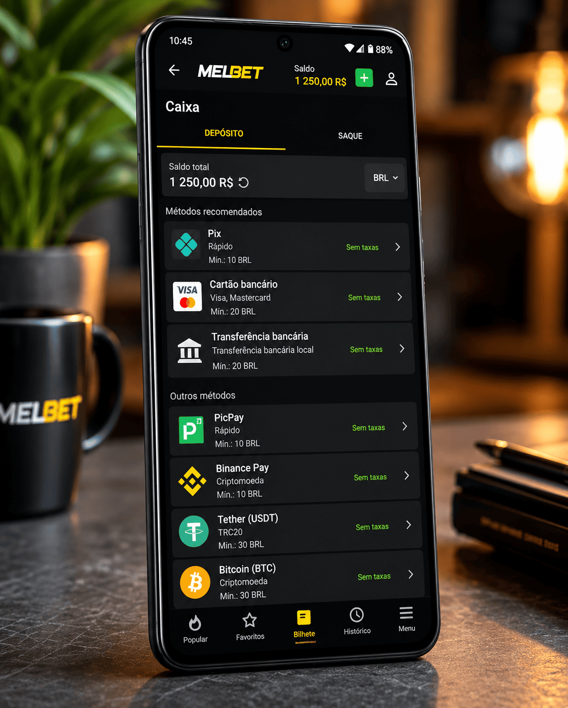 Bônus e métodos de pagamento no aplicativo MelBet Android