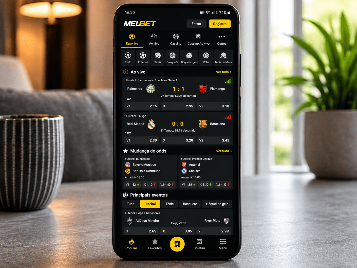 Apostas esportivas no aplicativo MelBet Android