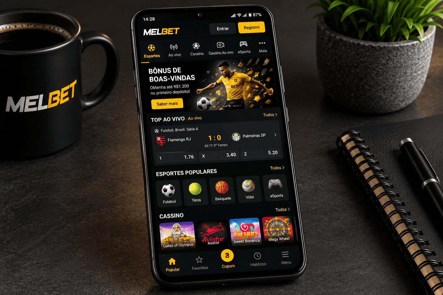 Cassino no aplicativo MelBet Android