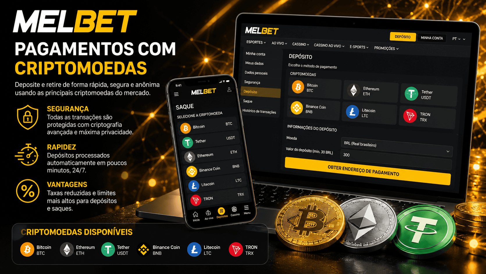 MelBet pagamentos com criptomoedas