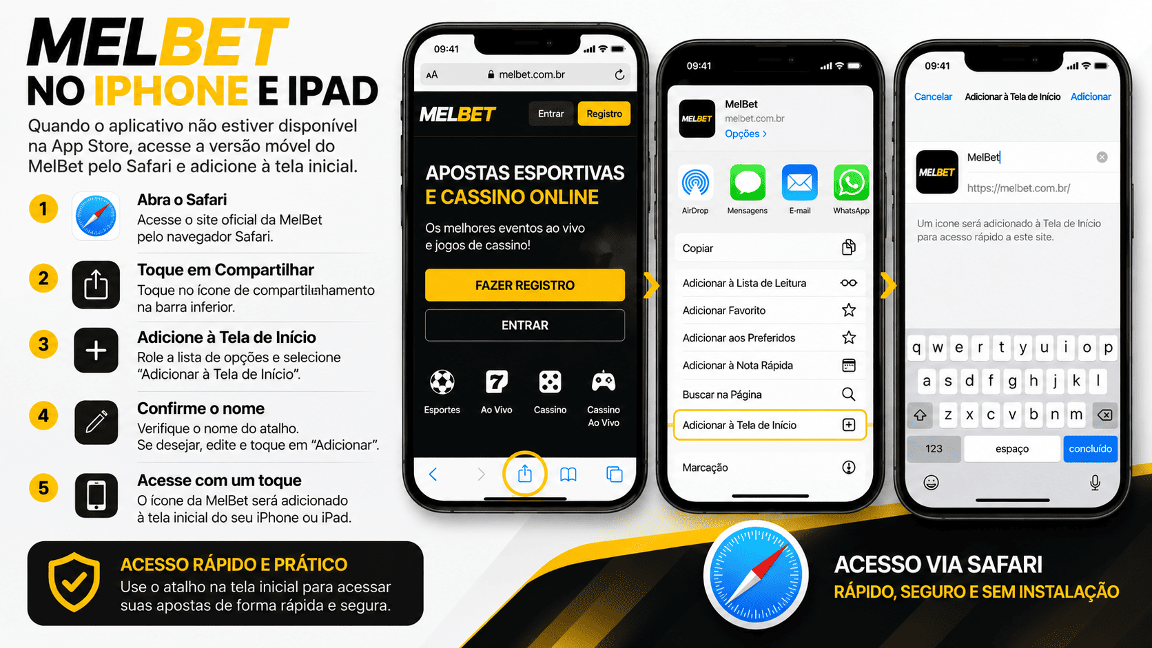 Guia para adicionar o MelBet à tela de início no iPhone e iPad
