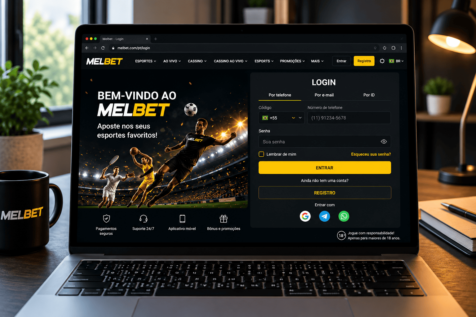 Login a MelBet no PC para criar um atalho